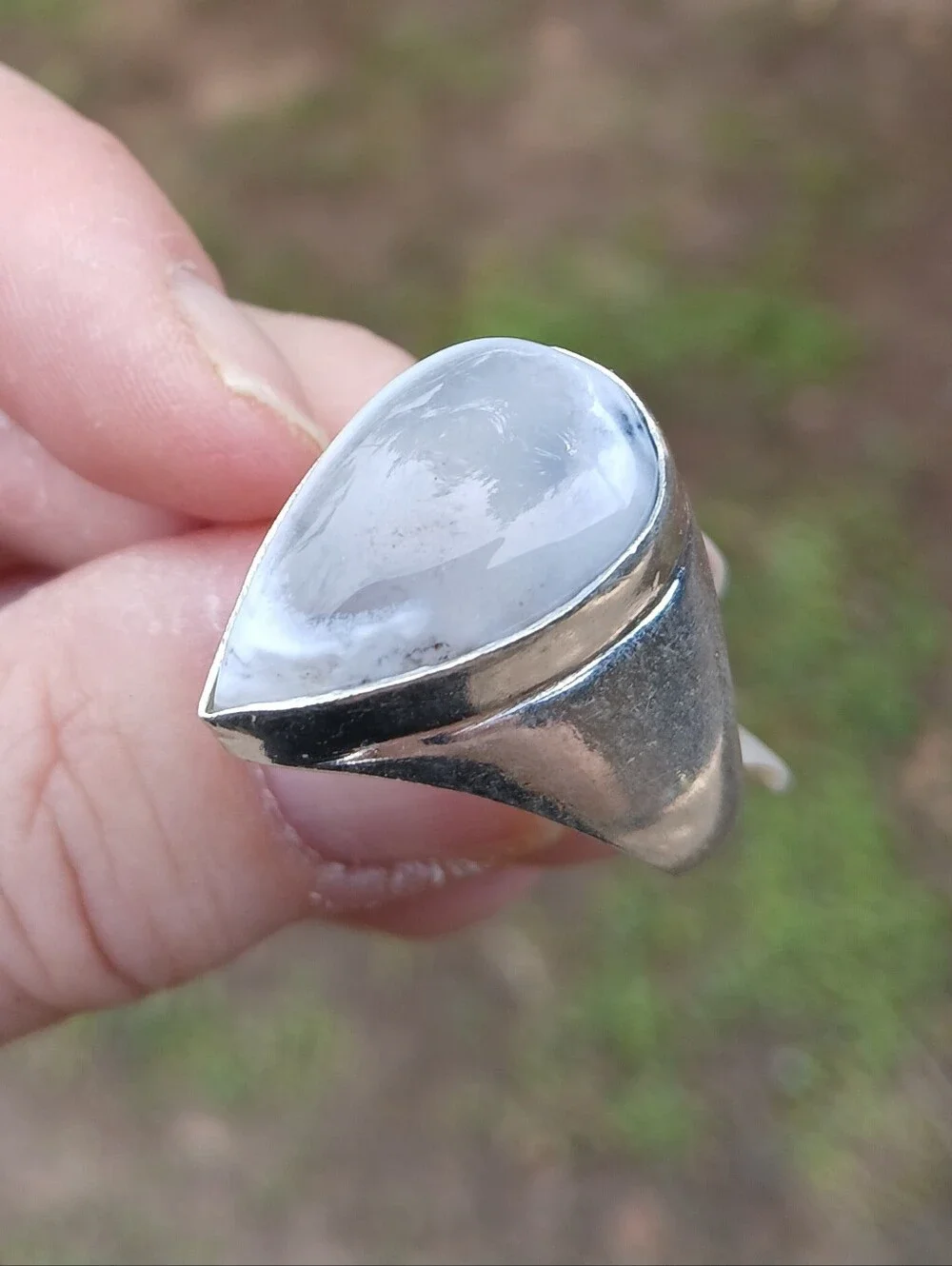 New Men's Dendritic Opal 925 Silver Ring.